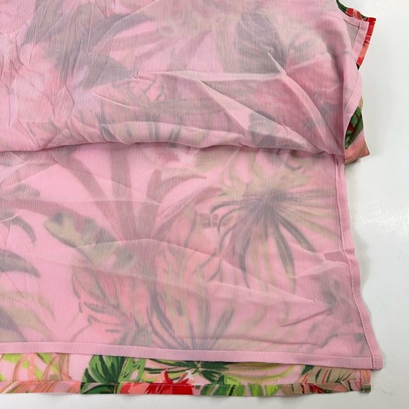 J. Jill Womens Tunic Top Pink Floral 3/4 Sleeve Keyhole Neck Tie Side Slit M $99 - Picture 4 of 12